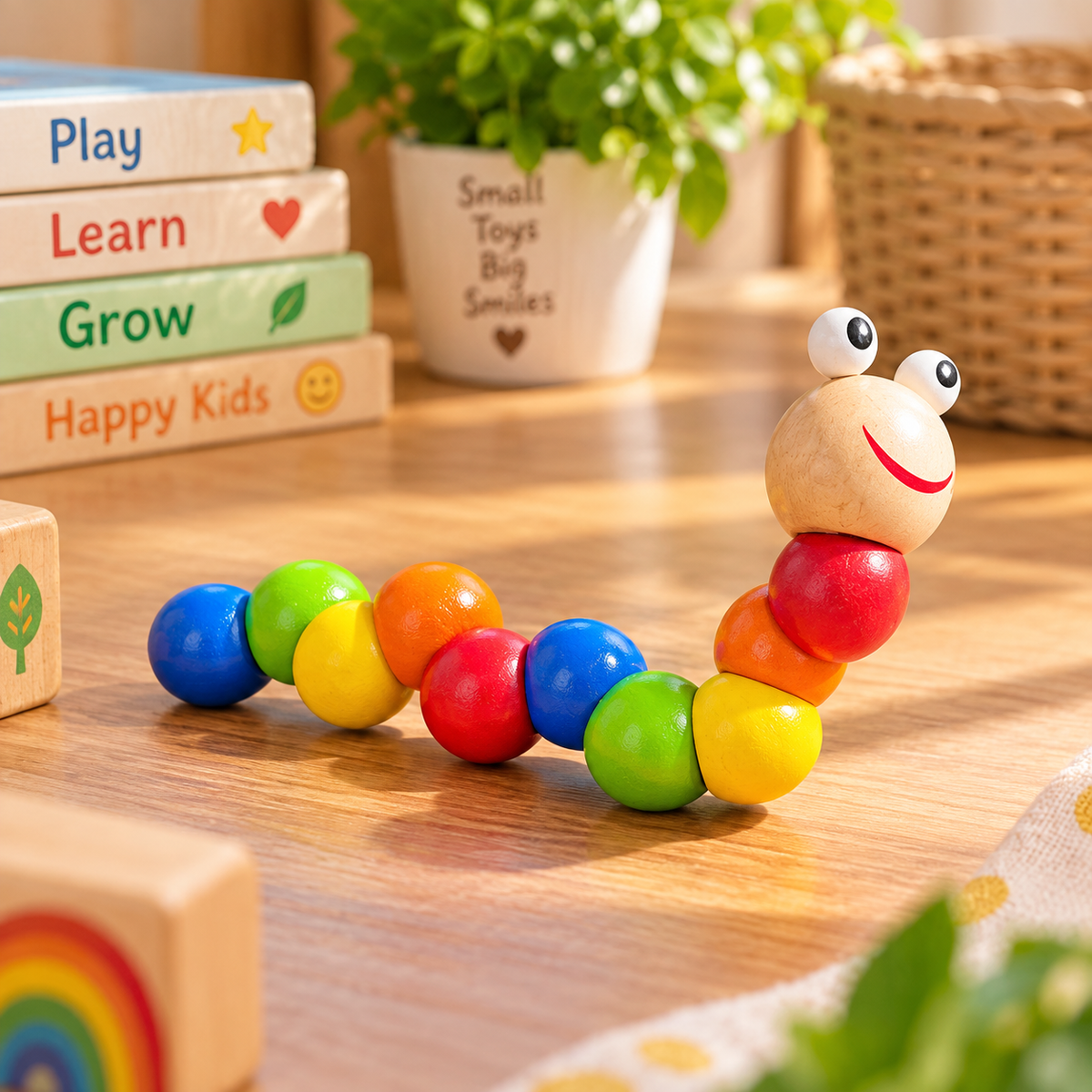 Colourful Wooden Wiggly Caterpillar Toy for Kids – Flexible Twist & Bend Sensory Toy