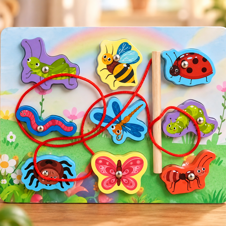 Wooden Lacing & Threading Activity Board for Kids – Assorted Educational Themes