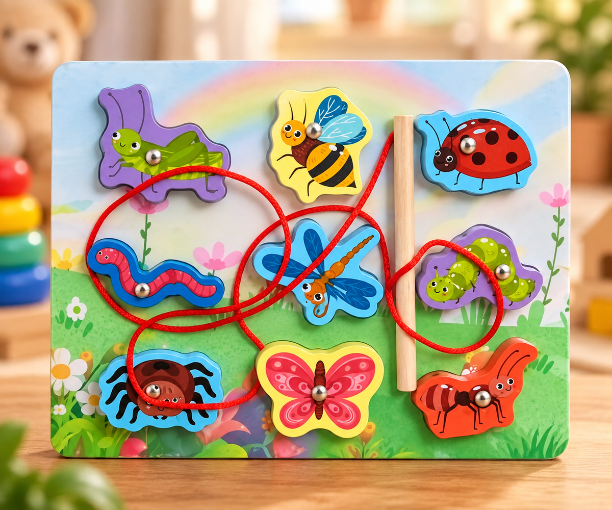 Wooden Lacing & Threading Activity Board for Kids – Assorted Educational Themes