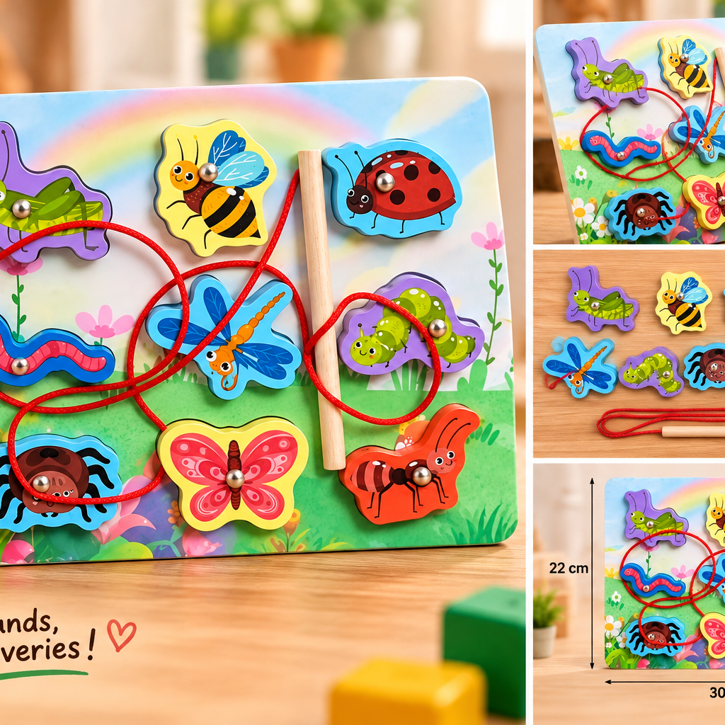 Wooden Lacing & Threading Activity Board for Kids – Assorted Educational Themes