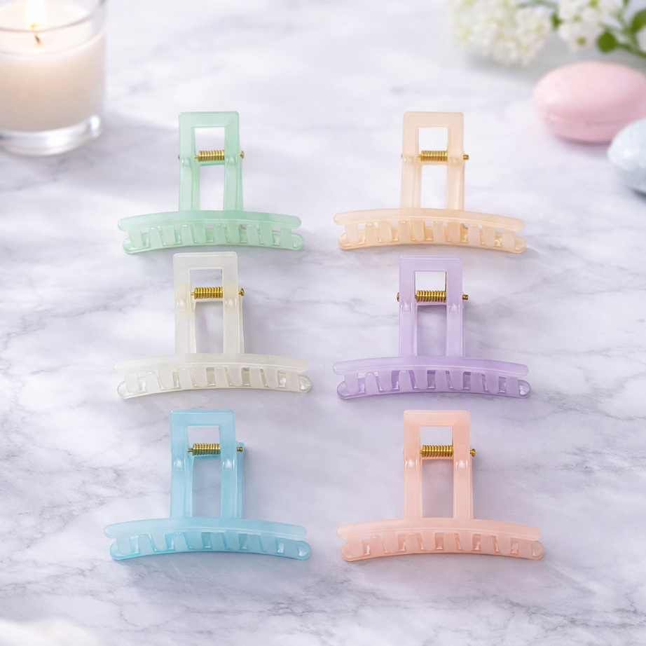 PastelCurve Hair Claw Clip 🌸 | Minimal Everyday Hair Grip (1 Piece, Random Colour)