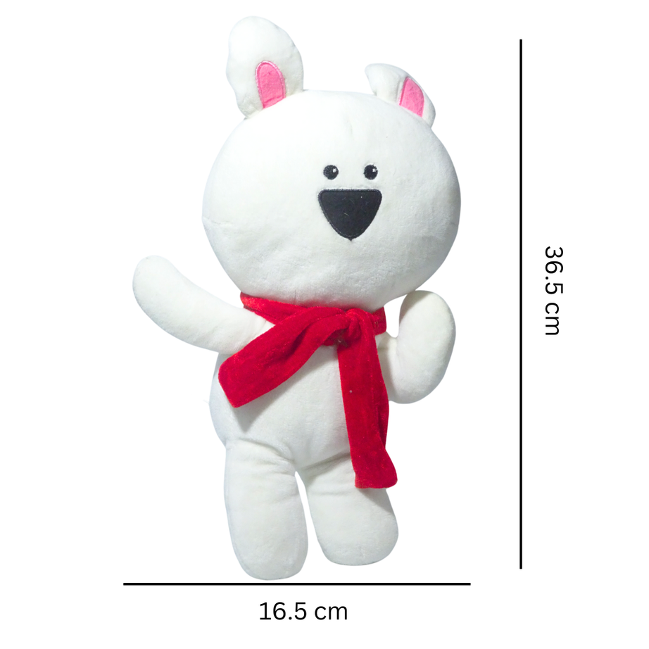 Cute White Bear with Red Scarf – Soft & Huggable Plush Toy for Kids