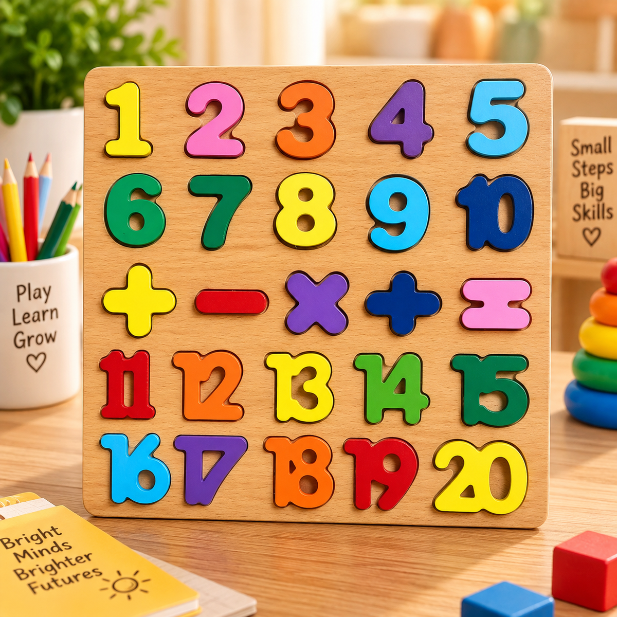 Kids Wooden Number & Math Symbols Puzzle Board – Colorful Early Learning Counting & Arithmetic Educational Toy
