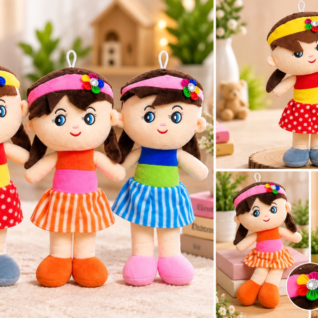 Cute Girl Soft Plush Doll – Cuddly Stuffed Toy with Embroidered Face for Kids