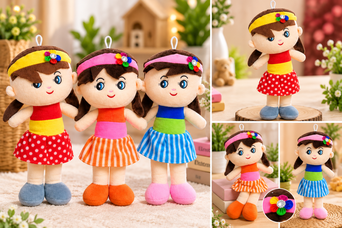 Cute Girl Soft Plush Doll – Cuddly Stuffed Toy with Embroidered Face for Kids