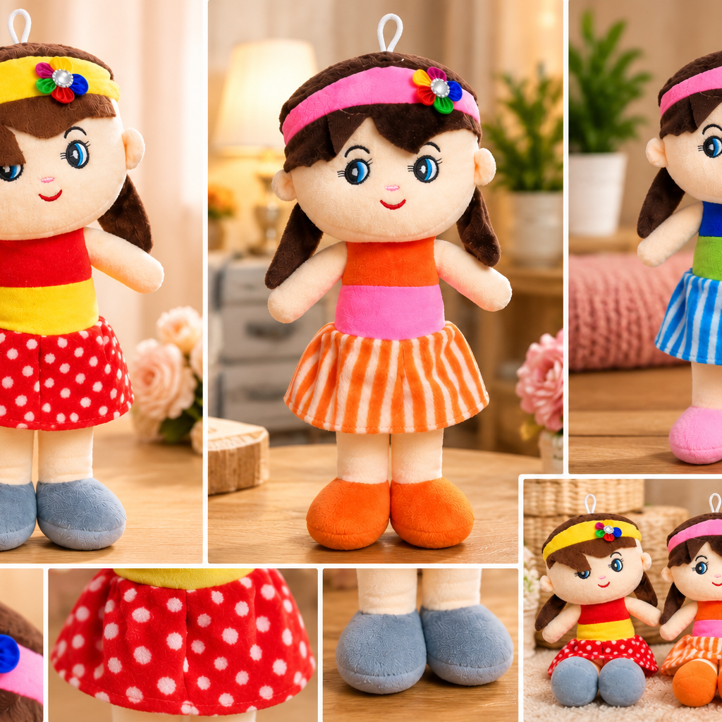 Cute Girl Soft Plush Doll – Cuddly Stuffed Toy with Embroidered Face for Kids