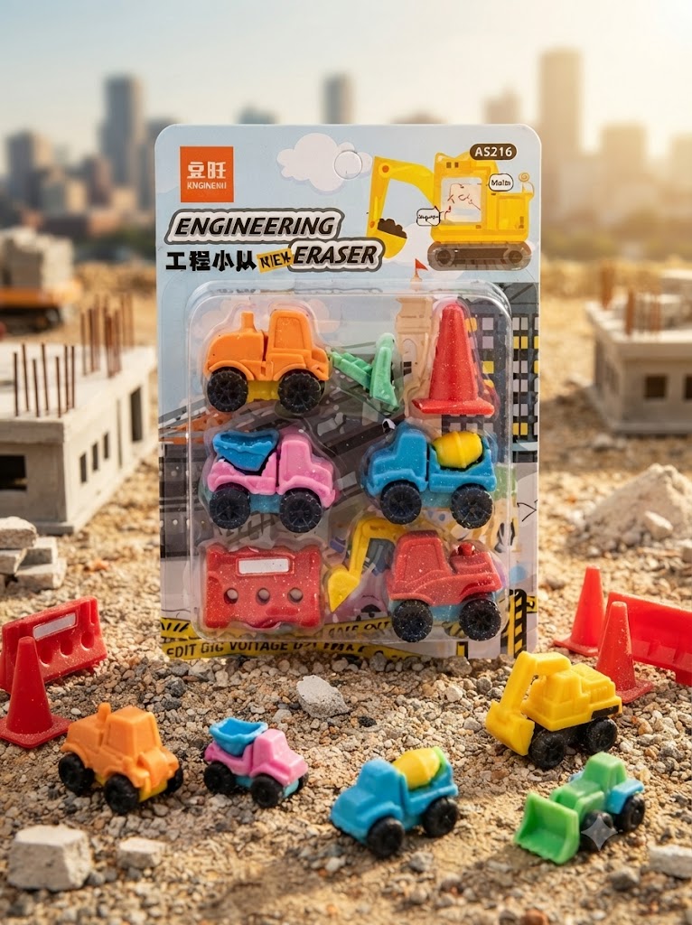 Engineering Construction Puzzle Eraser Set: Fun & Interactive Stationery for Kids