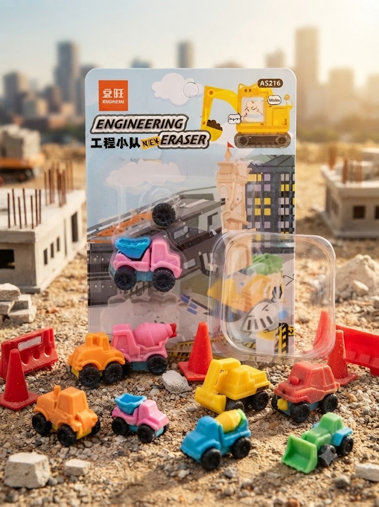 Engineering Construction Puzzle Eraser Set: Fun & Interactive Stationery for Kids
