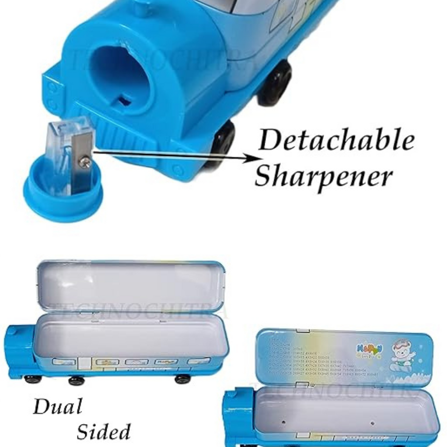 Train Shape Metal Pencil Box with Wheels – For Kids | KidsBestie