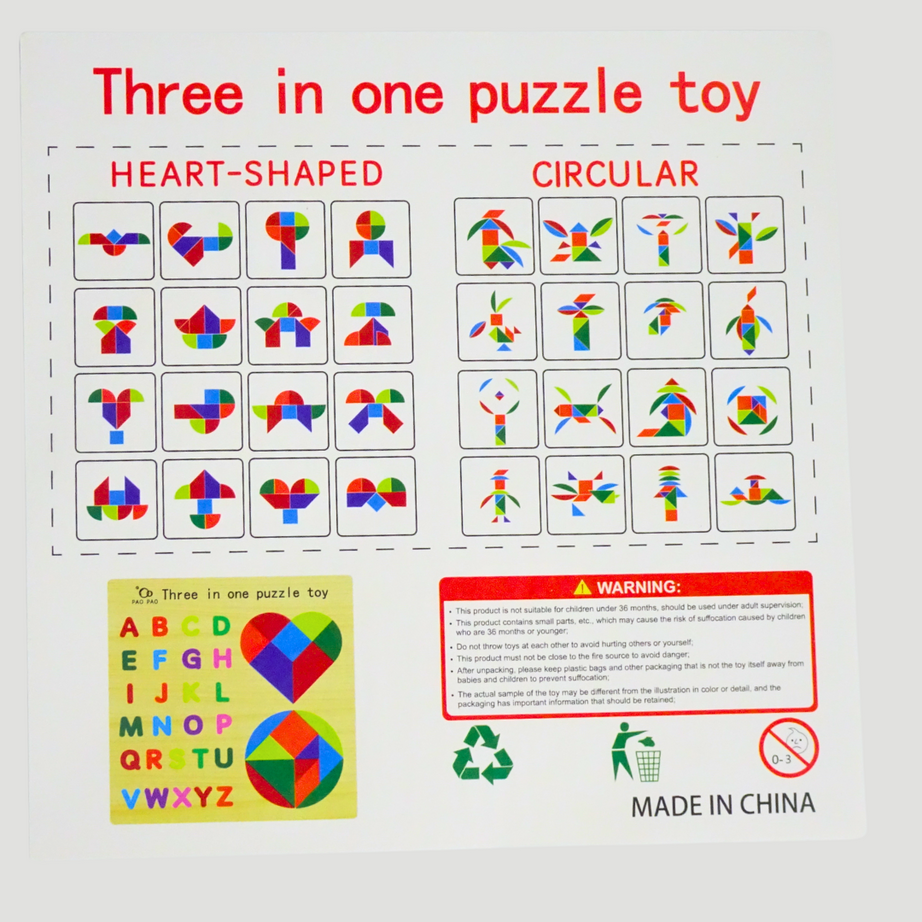 Three-in-One Puzzle with Alphabets, Shapes & Puzzle Pieces – KidsBestie Educational Essential!