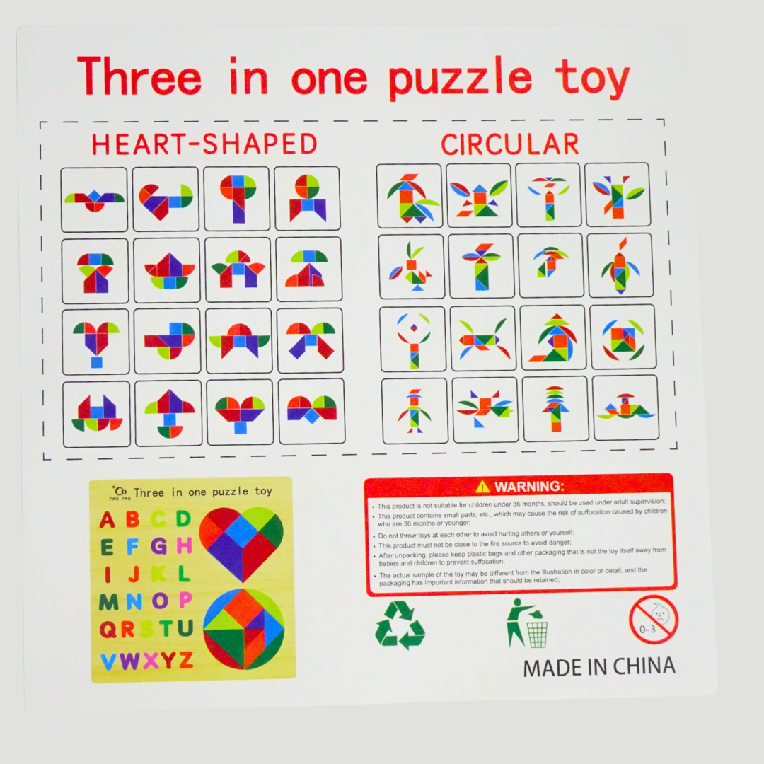 Three-in-One Puzzle with Alphabets, Shapes & Puzzle Pieces – KidsBestie Educational Essential!