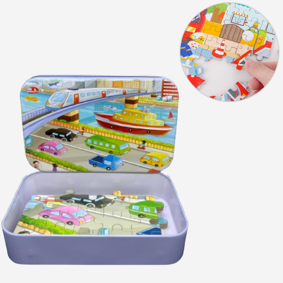 Buy 1 Get 1  Wooden Jigsaw Puzzle (60 Piece) in Metal Tin Box and Free Sticker