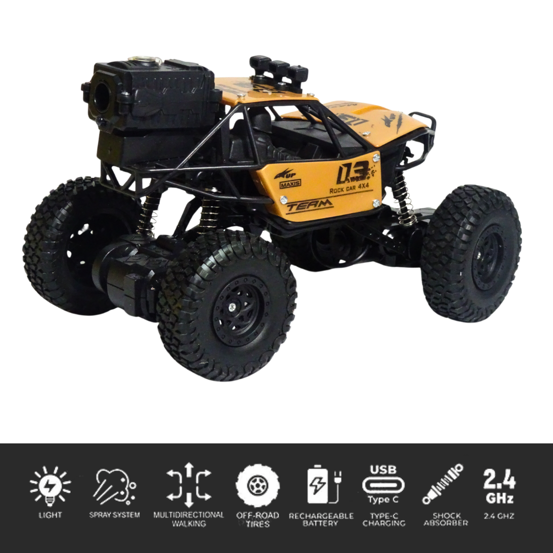 Rock Crawler RC Car with Alloy Body & Spray Effect – Power, Style & Thrill! (Random Colours)