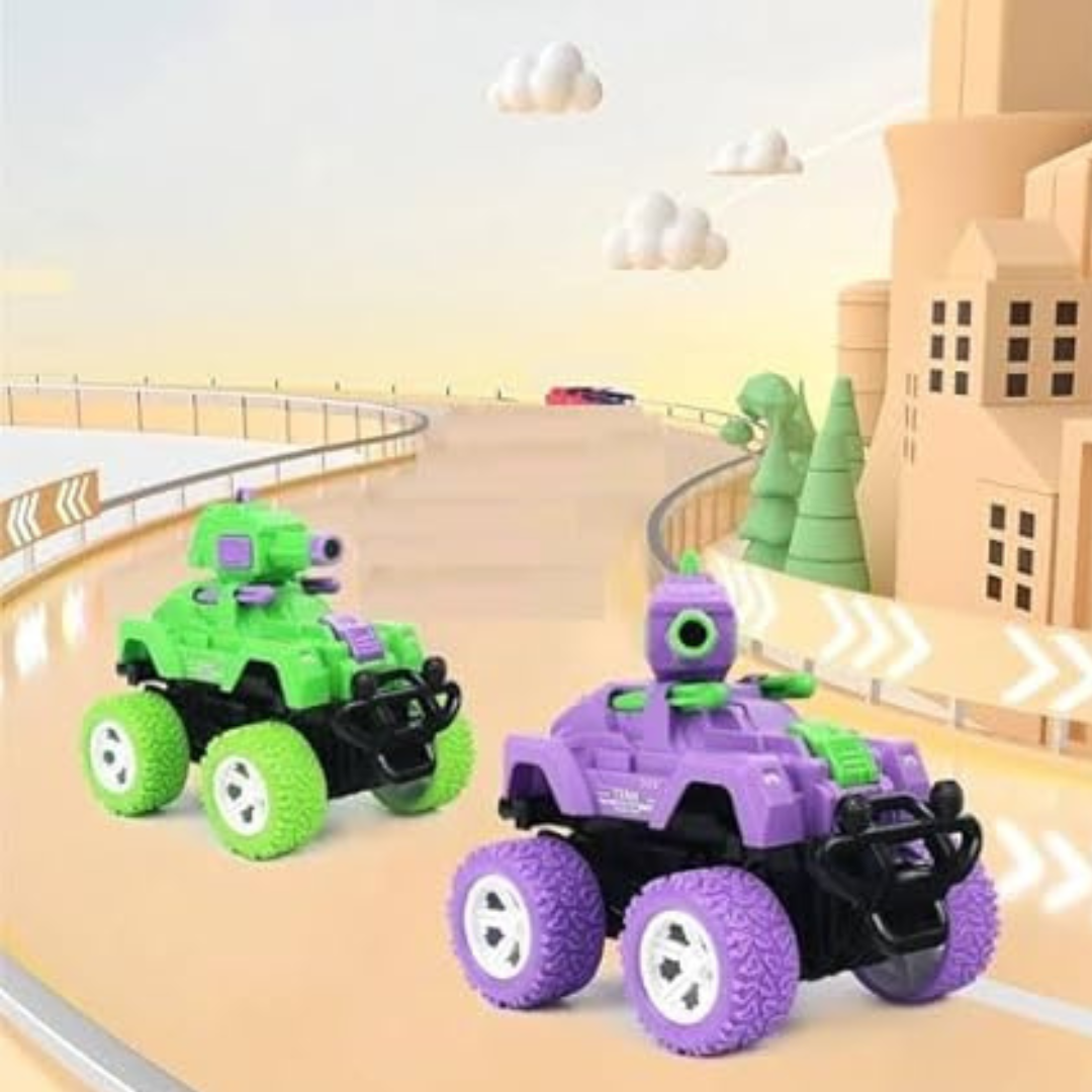 Pack of 4 | 3-in-1 Action Tank Launcher Car | 360° Stunt 4WD |