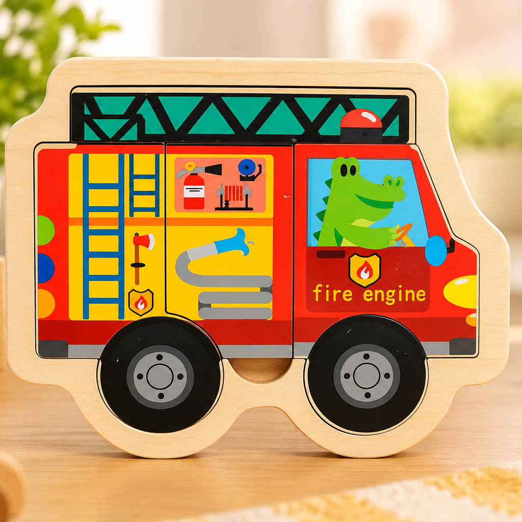 Wooden Animal, Fruit & Vehicle Jigsaw Puzzle Set for Kids – Early Learning & Matching Toys