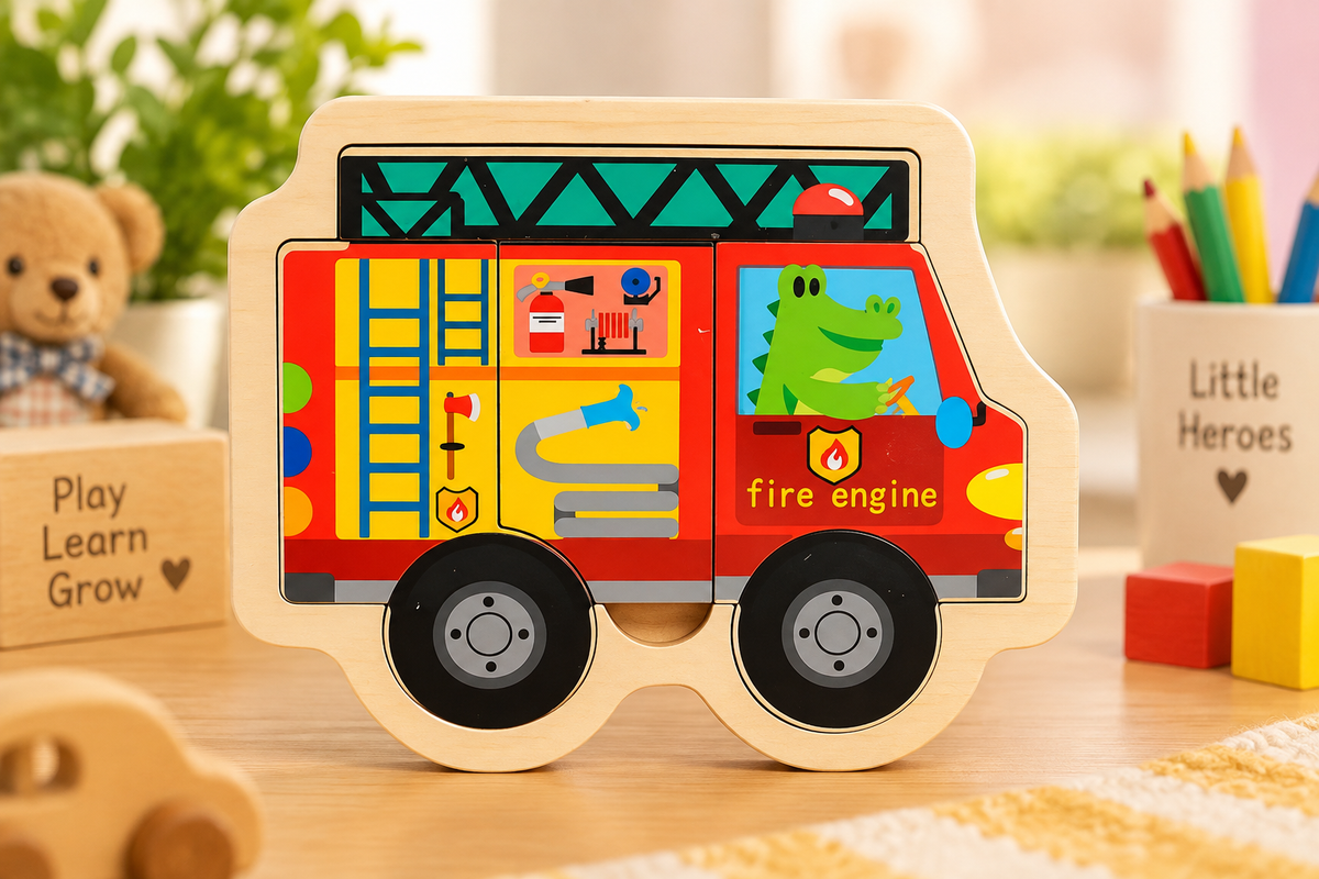 Wooden Animal, Fruit & Vehicle Jigsaw Puzzle Set for Kids – Early Learning & Matching Toys