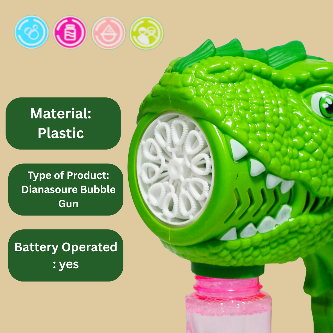 Dino Bubble Gun | Automatic Bubble Blower Toy with Lights & Music | Fun Outdoor Bubble Shooter for Kids