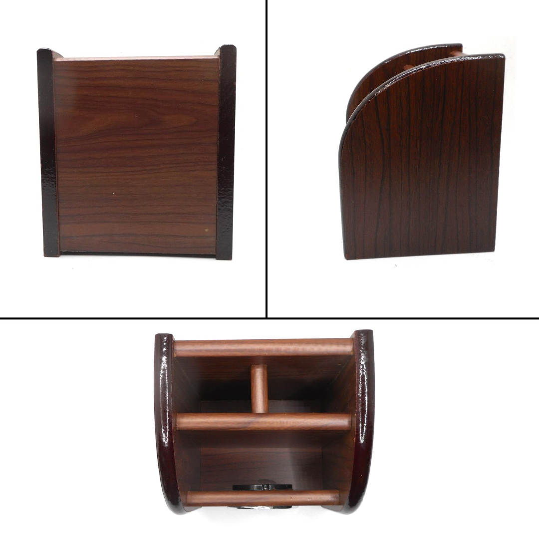 Wooden Pen Stand with Clock, Visiting Card & Mobile Holder – KidsBestie