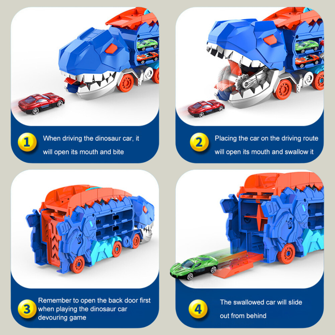 2-in-1 Foldable Dinosaur Eating Cars | Transforming Dino Truck Toy with Launcher & Storage | Action Toy for Kids