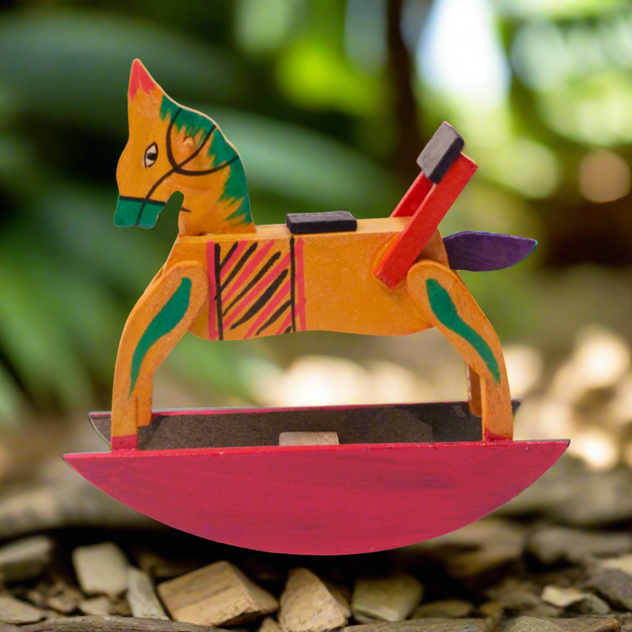 Wooden Standing Swing Horse for Home Decor-1(Random colours will be send)