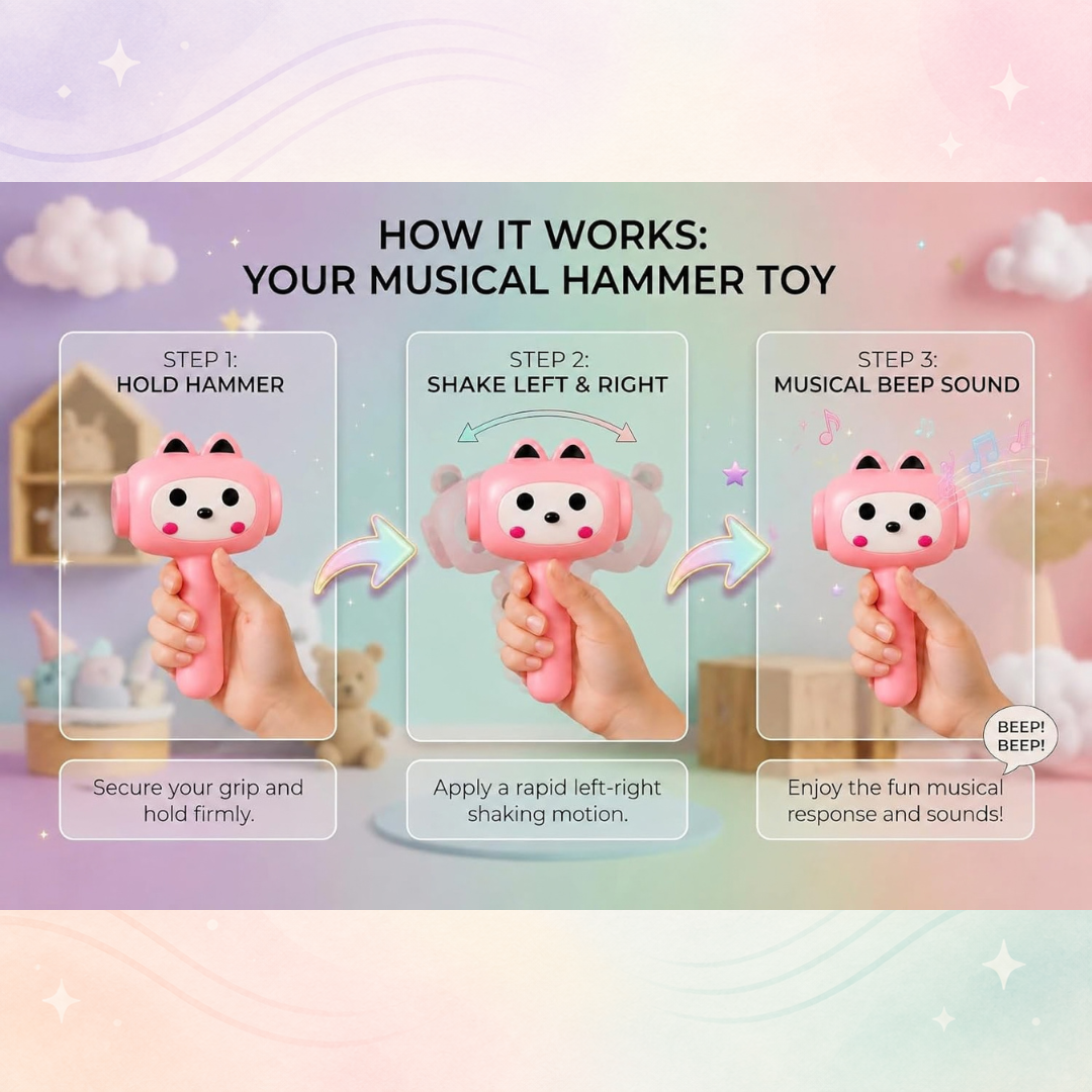 Cute Cartoon Hammer Choo Choo With Sound and Light For Kids and Two Panda Mini Night Light Combo