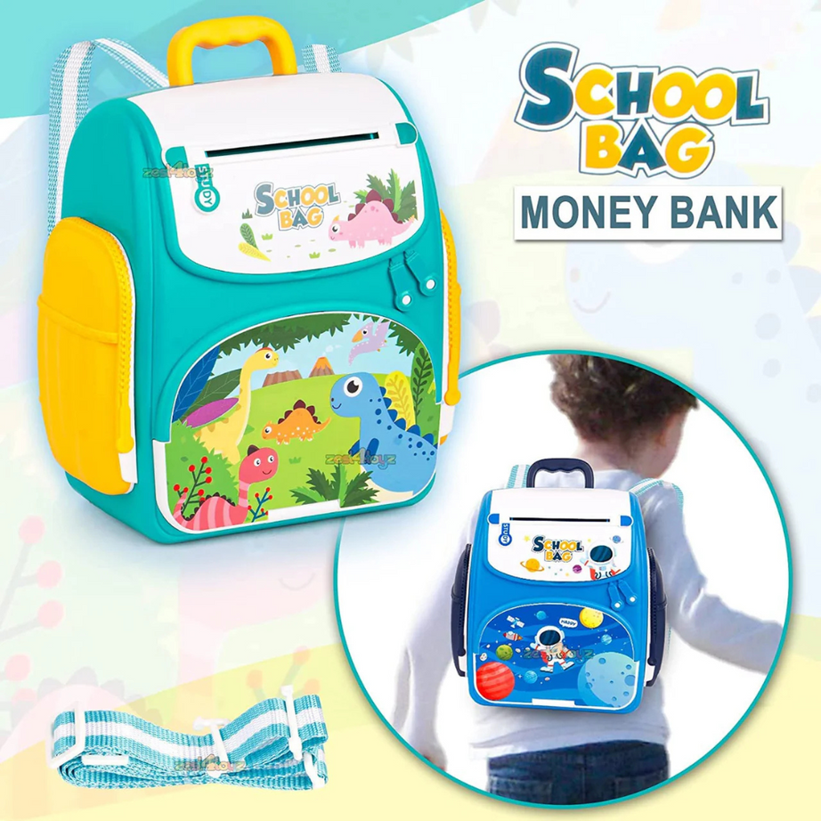 School Bag Money Bank for Kids with Password and Fingerprint Lock Toy Coin Bank