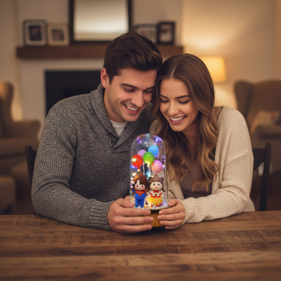 Cute Little Kids with Balloons & Lights Inside a Jar