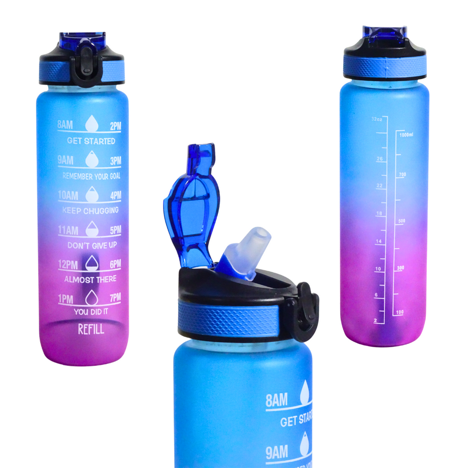 Daily Tracking Leakproof Motivational Water Bottle with Time Marker & Straw 1000 ml - Random Color