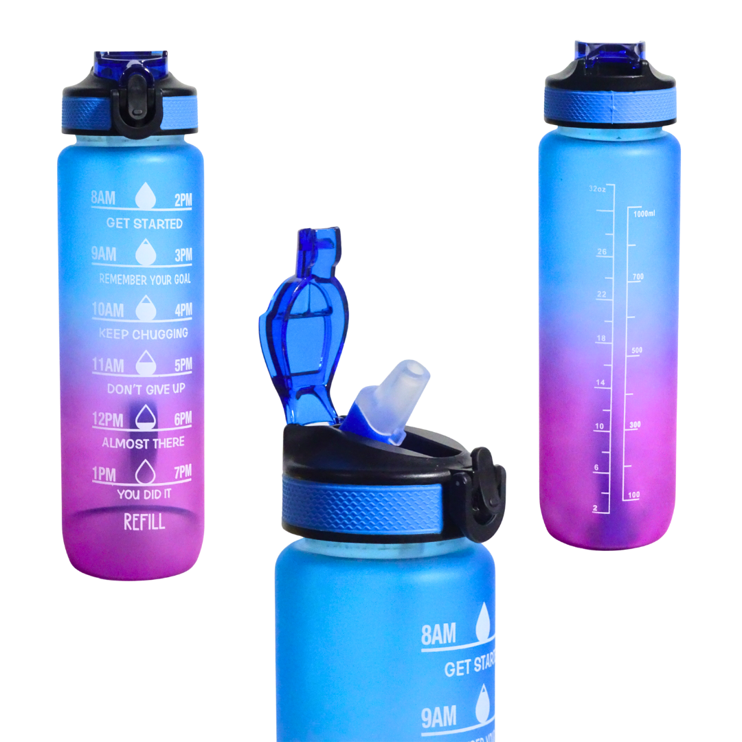 Daily Tracking Leakproof Motivational Water Bottle with Time Marker & Straw 1000 ml - Random Color