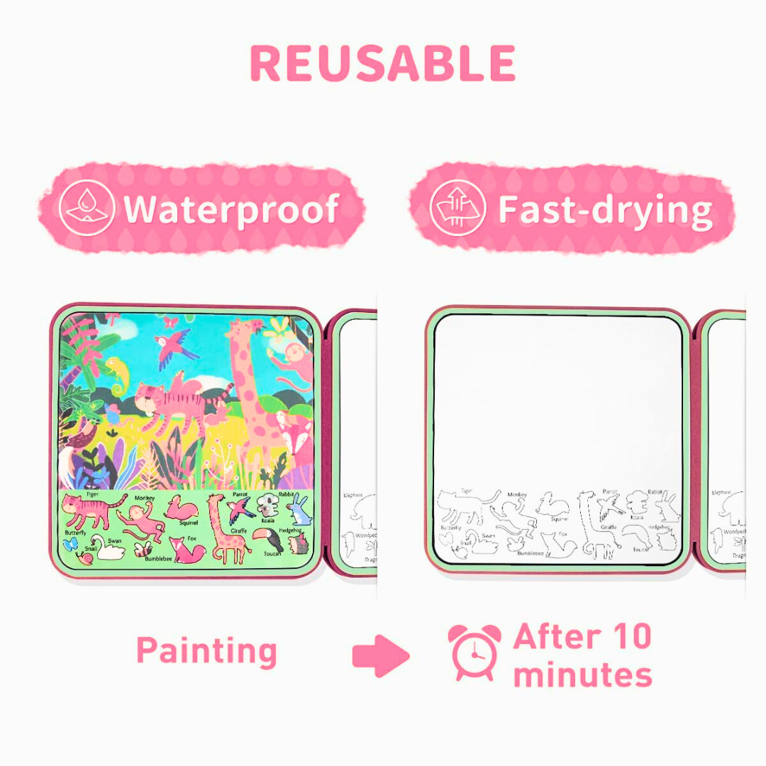 Zoo Theme Reusable Magical  Water Painting Book for Kids-1