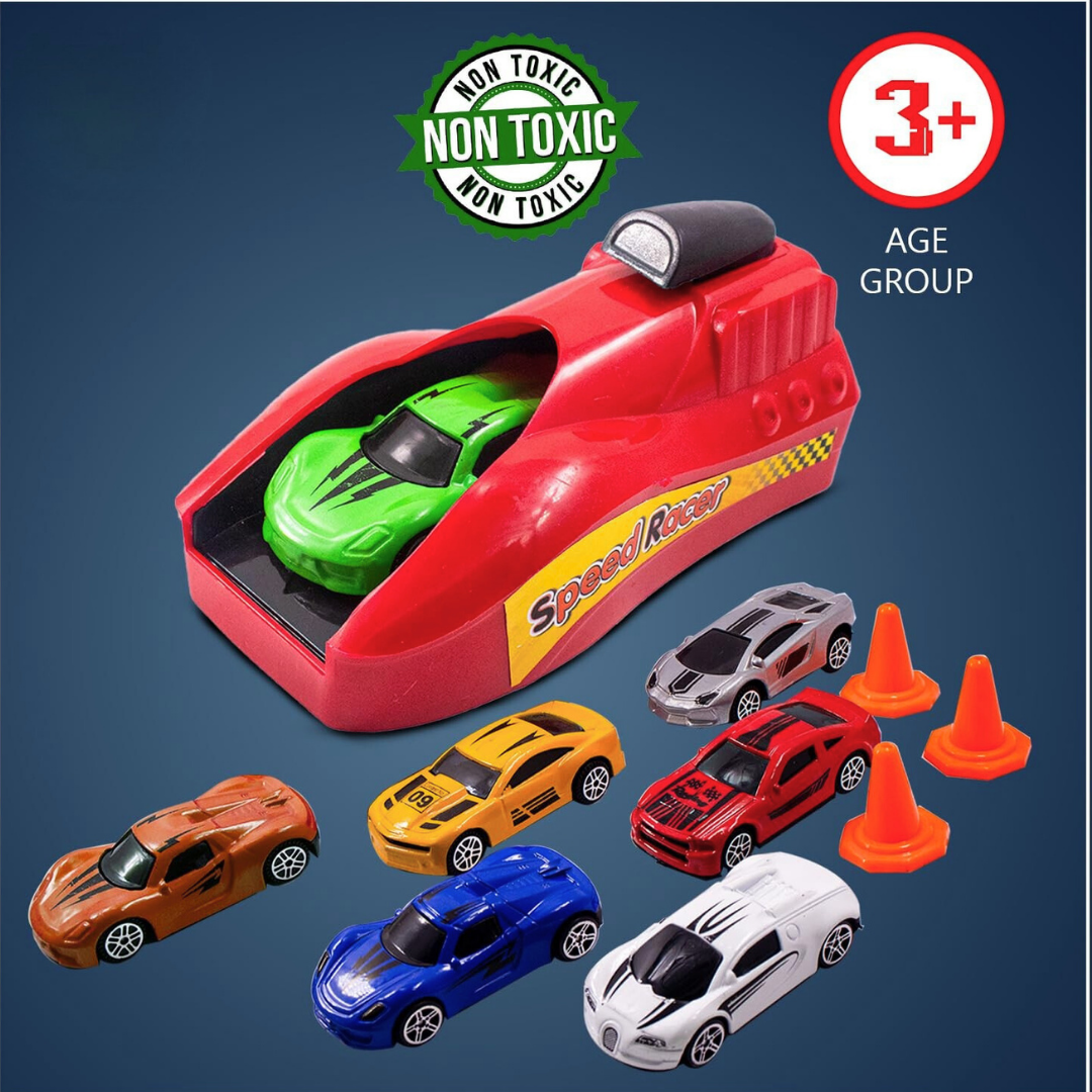 Rapid Launcher + 7 Metal Monster Racers Set | High-Speed Racing Action