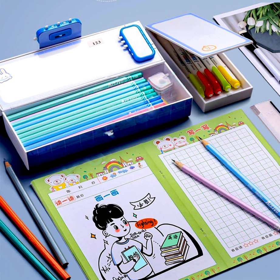 Astronaut Suitcase Style with Password Lock | Multi-Layer Stationery Organizer for Boys & Girls