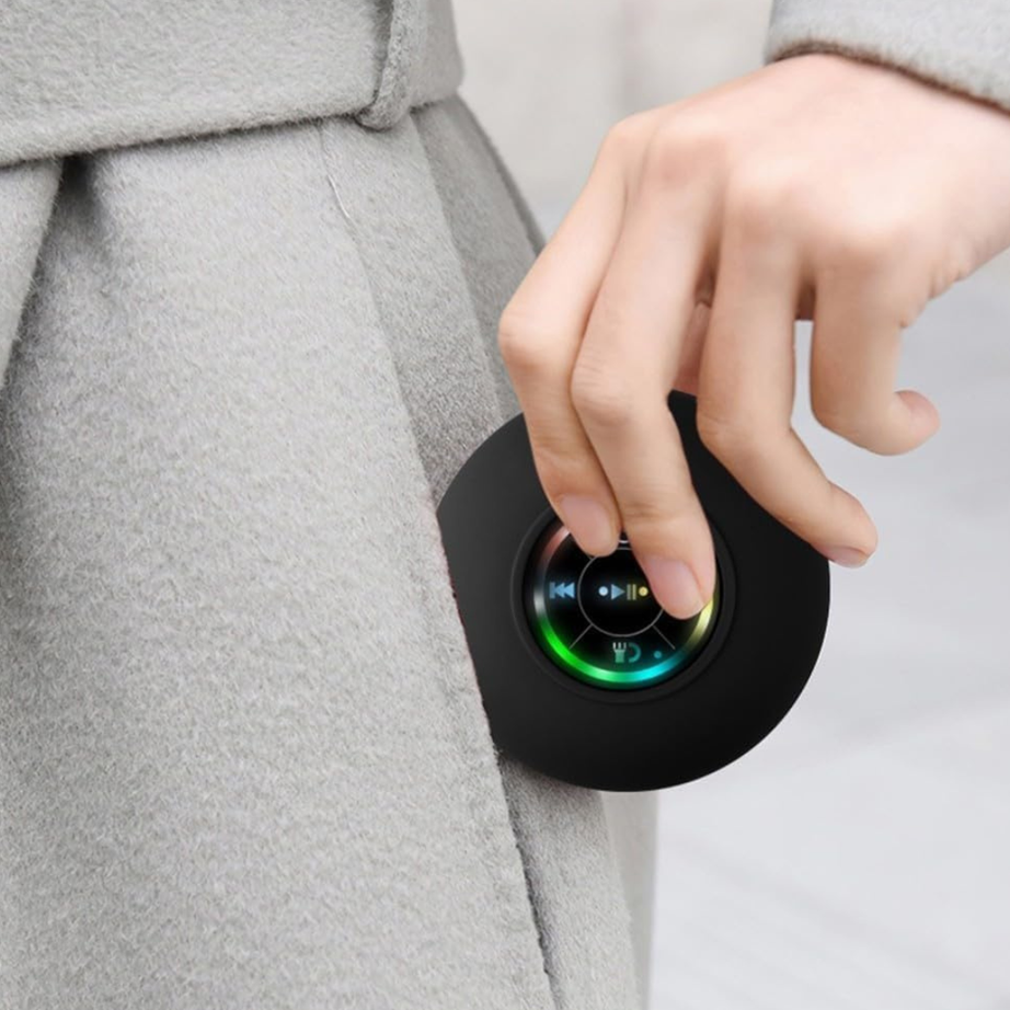 Built-in-Microphone | Mini Bluetooth Shower Audio Device with RGB Lights | Waterproof Suction Cup | IPX4 Bathroom Music Player with Mic | Portable Wireless Sound System | LED Pocket Gadget for Travel