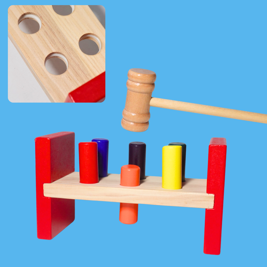 Wooden Hammer and Peg Toy with Wooden Bench for Kids