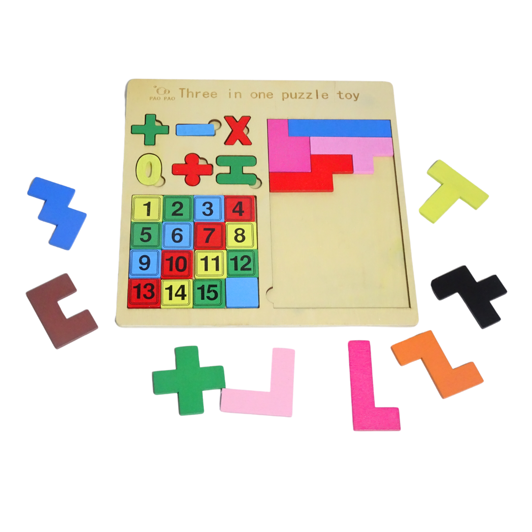 Three-in-One Puzzle with Numbers, Shapes Calculations– KidsBestie Learning Fun!
