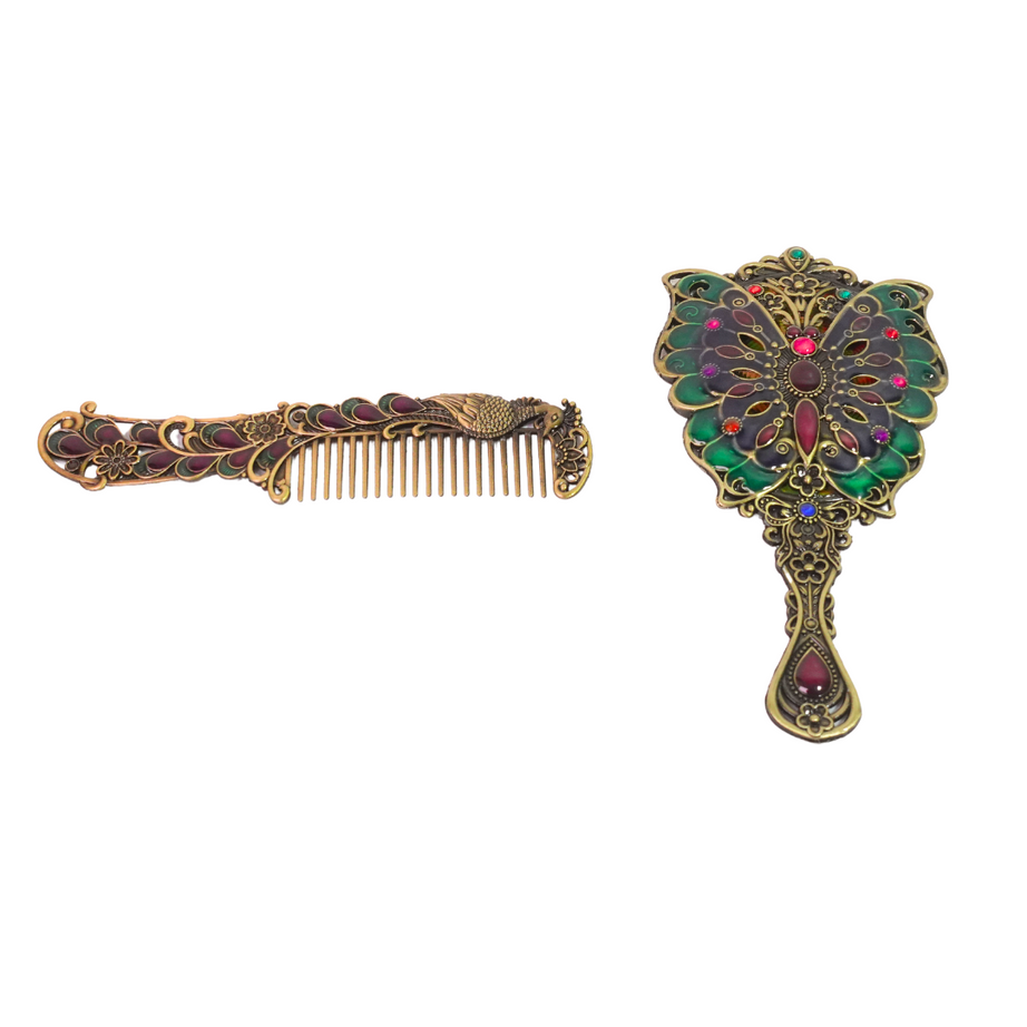 Hand Mirror and Comb Set for Stylish Haircare and Grooming-Maroon Box