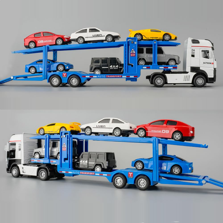 Model Alloy Car Carrying Truck with 6 Cars | With Mini Metal Vehicles | Durable Toy Set for Kids