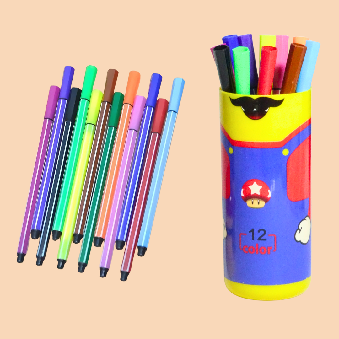 Colour Sketch Pen Set | Minion Pen Holder with 12 Colorful Sketch Pens (Random Design)