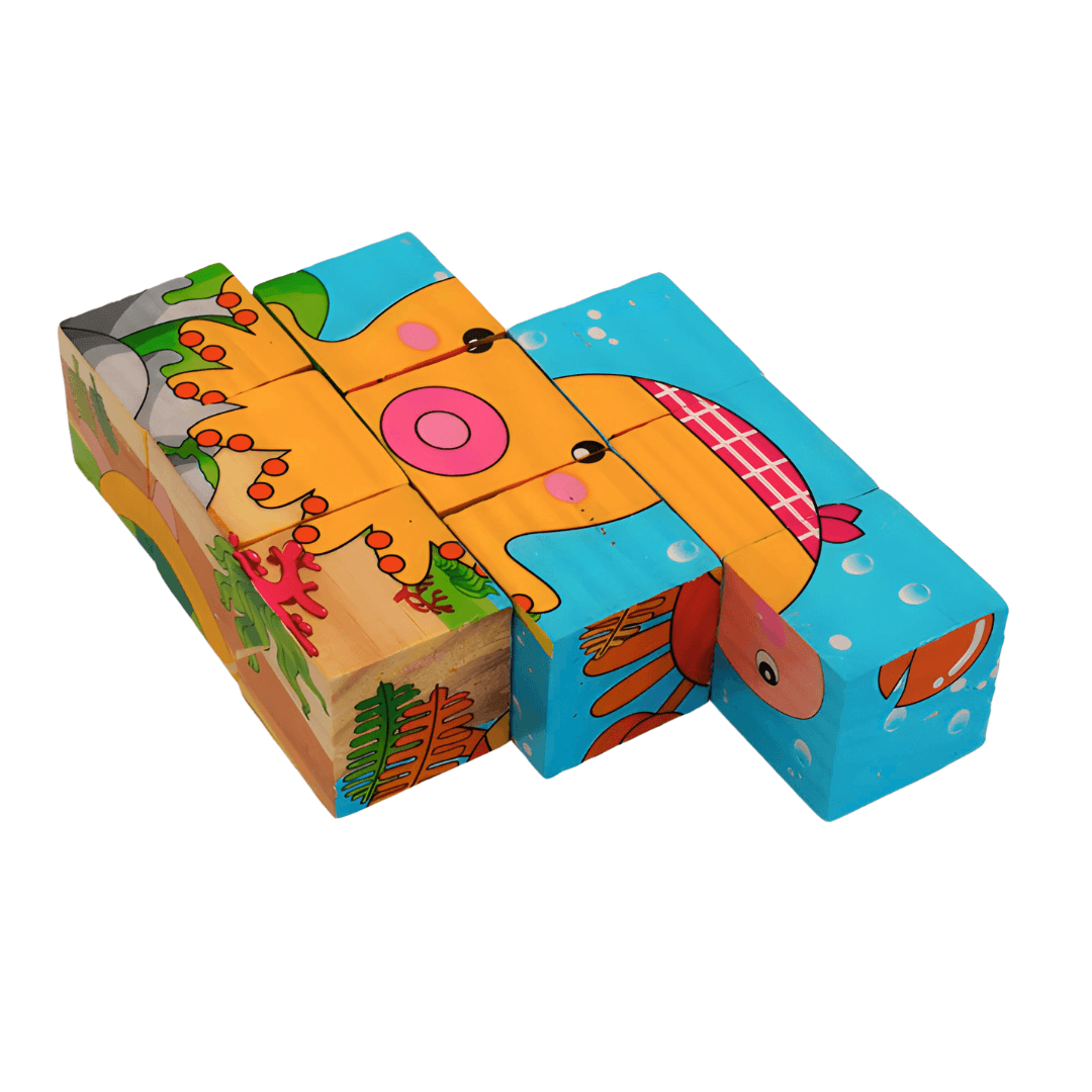 3D Face Wooden Cube Puzzle(Random design will be send) - Kids Bestie