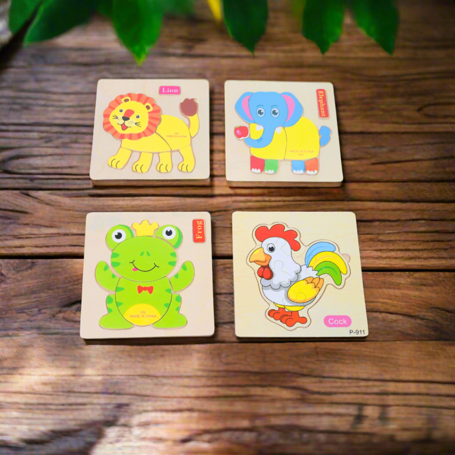 4 Wooden Puzzles with Names for Kids(Random design will be send) - Kids Bestie