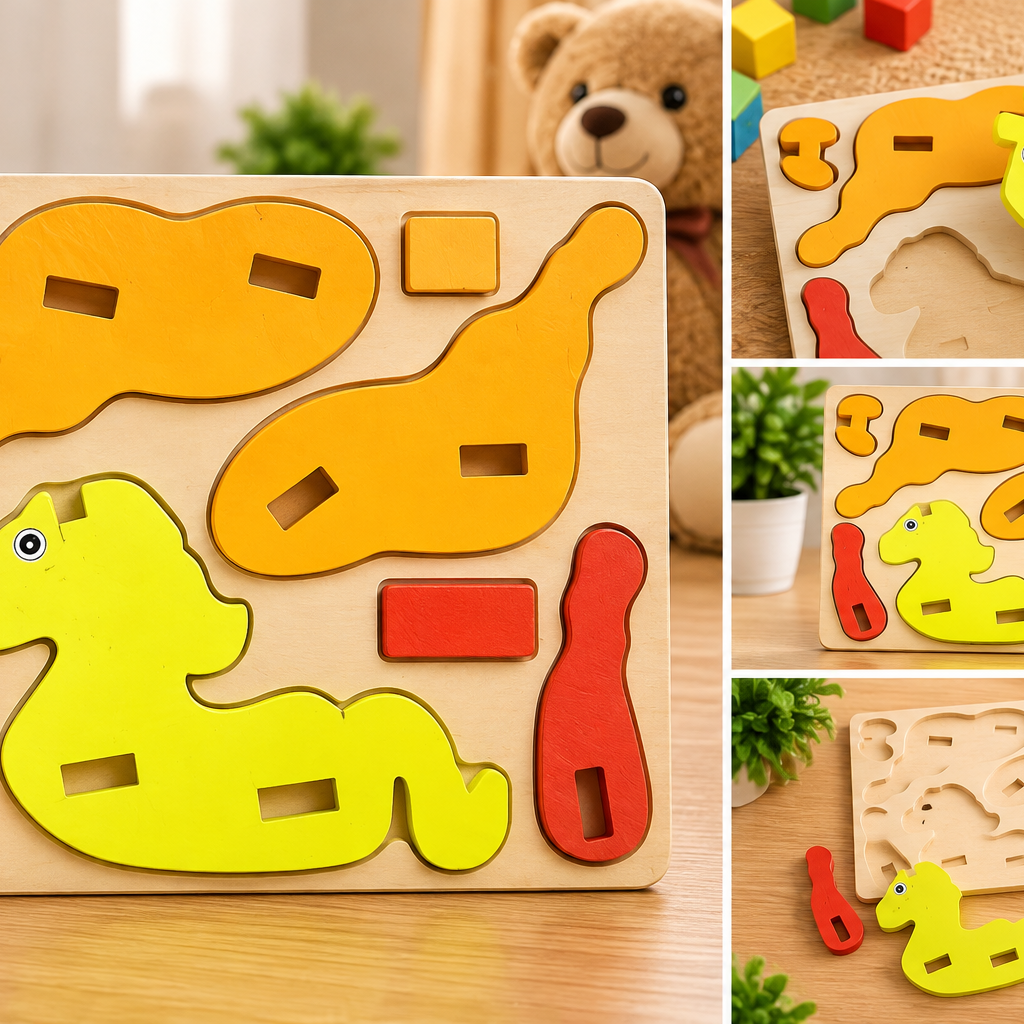 Wooden Animal Shape Matching & Assembly Puzzle – Montessori Educational Learning Toy for Kids