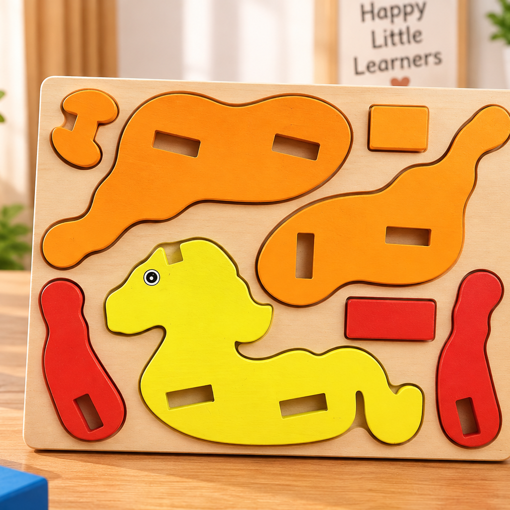 Wooden Animal Shape Matching & Assembly Puzzle – Montessori Educational Learning Toy for Kids
