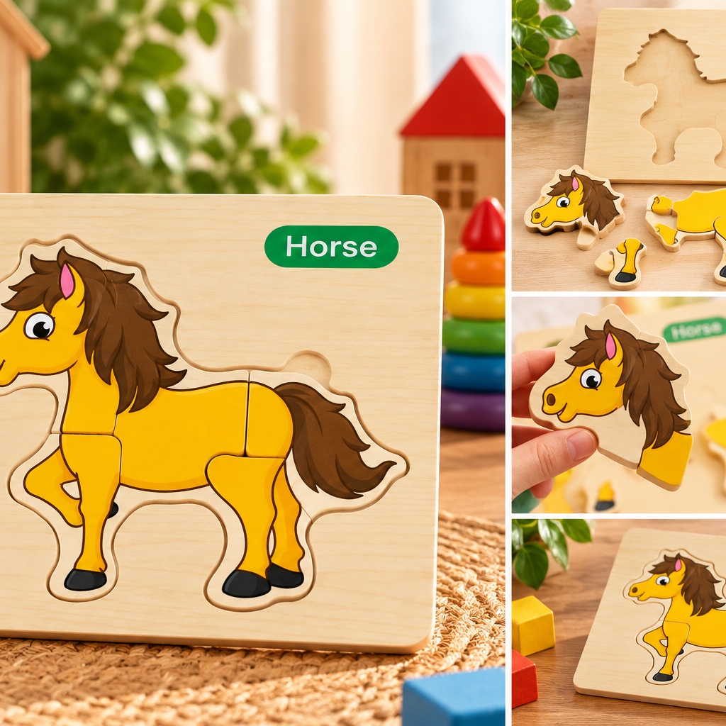 Kids Wooden Cow Jigsaw Puzzle – Educational Animal Learning Puzzle for Toddlers & Kids