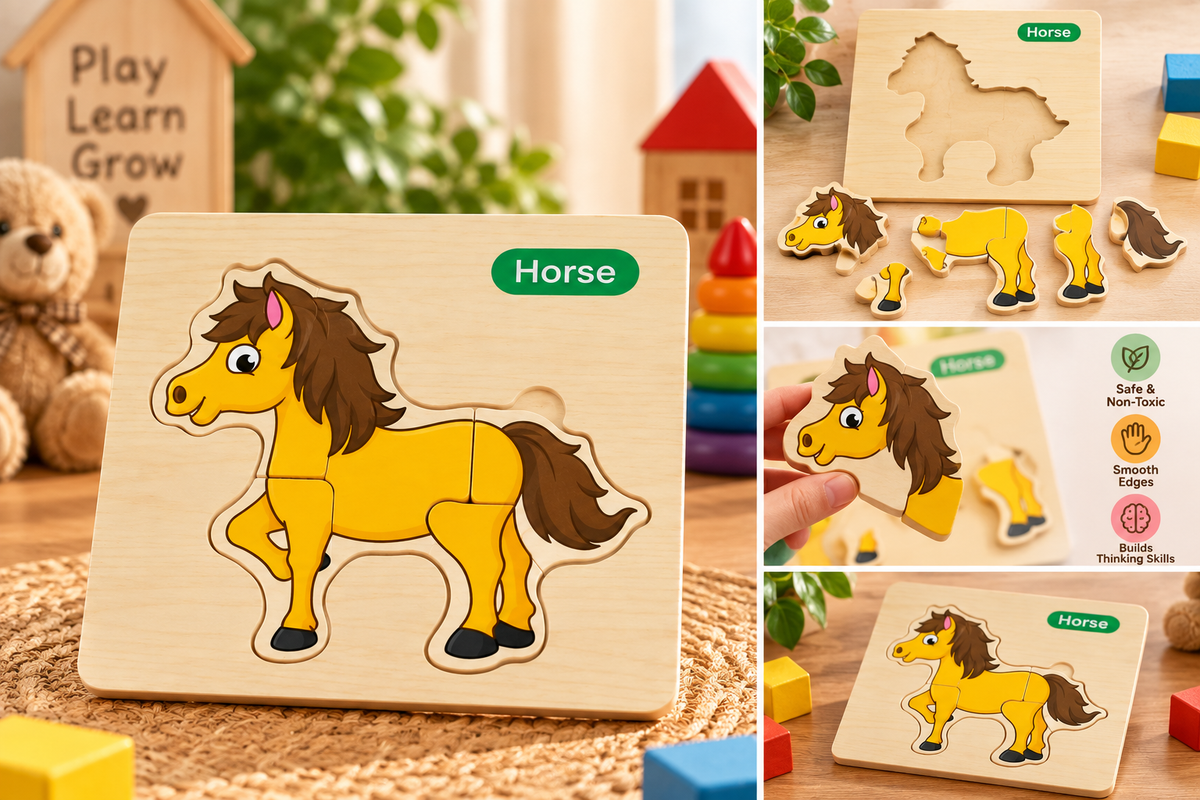 Kids Wooden Cow Jigsaw Puzzle – Educational Animal Learning Puzzle for Toddlers & Kids