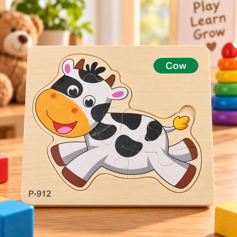 Kids Wooden Cow Jigsaw Puzzle – Educational Animal Learning Puzzle for Toddlers & Kids