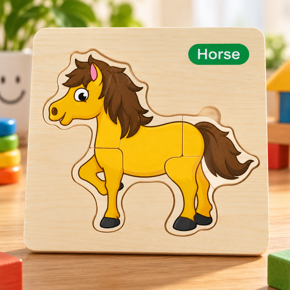Kids Wooden Cow Jigsaw Puzzle – Educational Animal Learning Puzzle for Toddlers & Kids