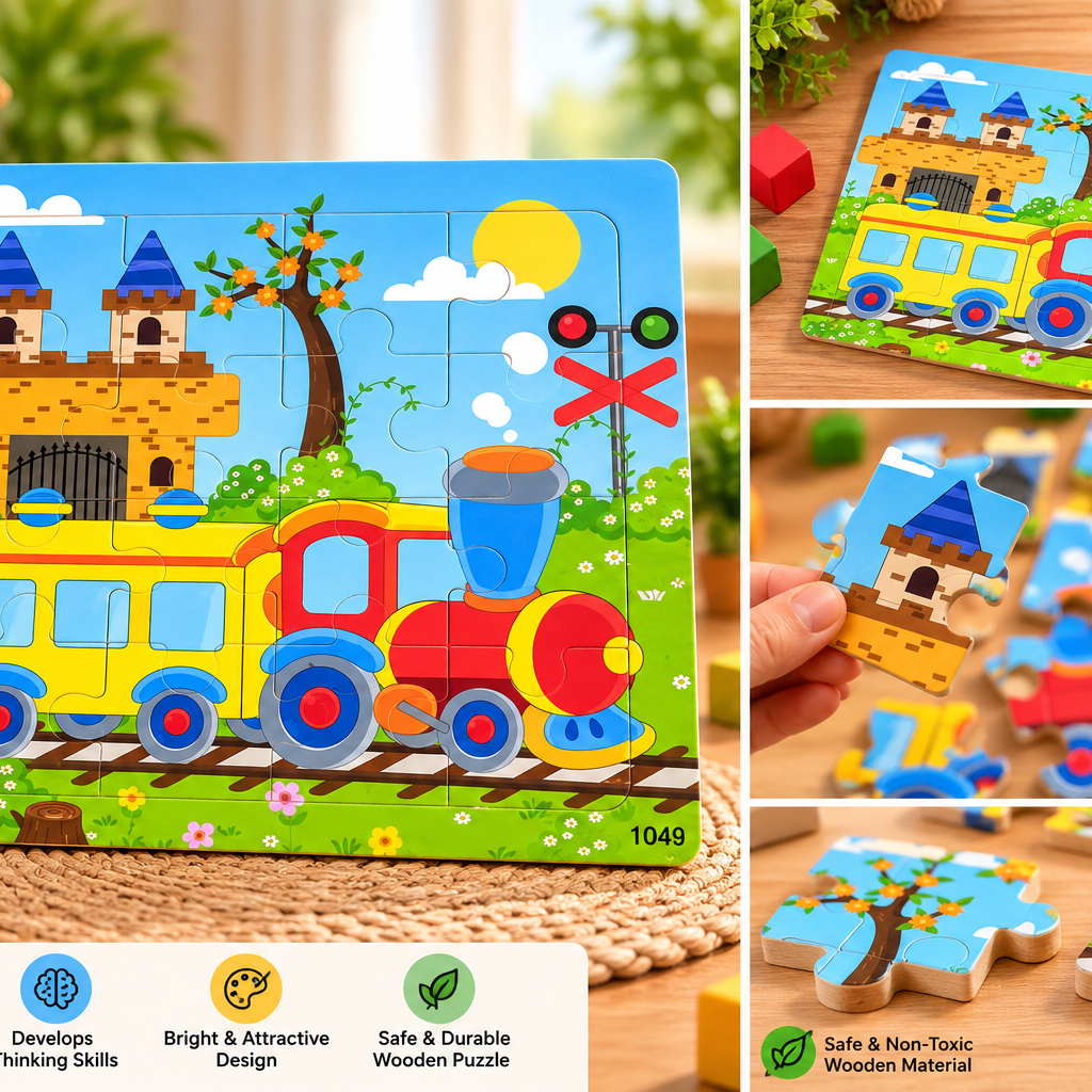 Kids Wooden Train Jigsaw Puzzle – Educational Learning Puzzle for Kids | Colorful Problem-Solving & Brain Development Toy