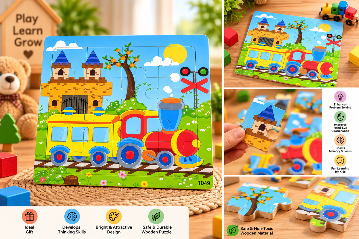 Kids Wooden Train Jigsaw Puzzle – Educational Learning Puzzle for Kids | Colorful Problem-Solving & Brain Development Toy