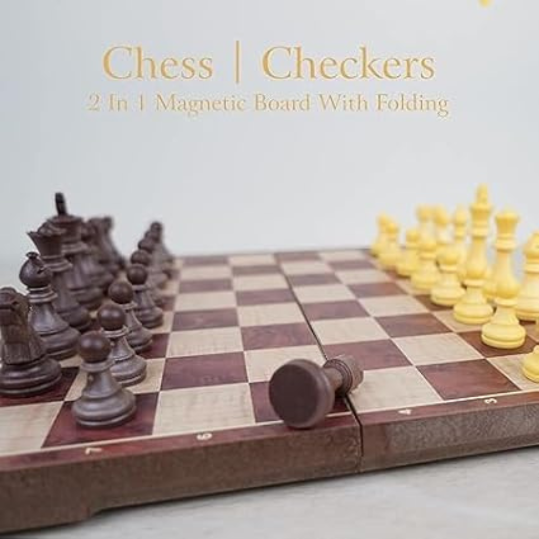 2 in 1 Magnetic Board Foldable Chess & Checkers Game for Kids