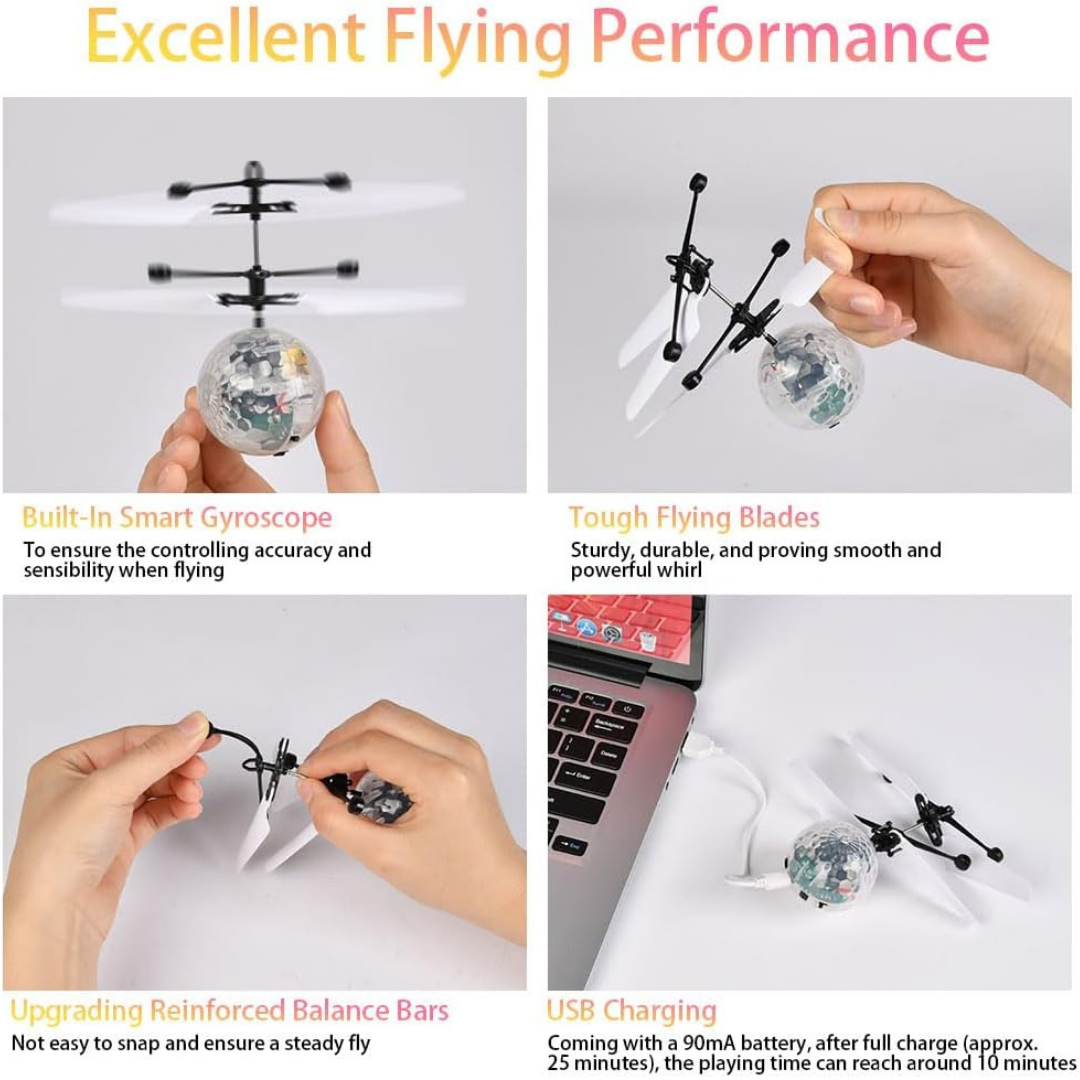 Flying Induction Crystal Ball Helicopter Kids Toy with Motion Sensor Rechargeable